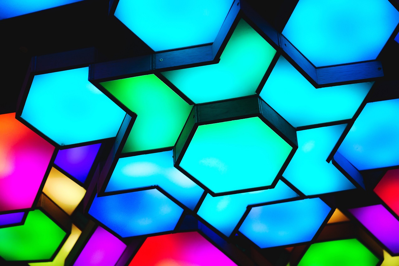 An image showing hexagonal shapes of varying colors