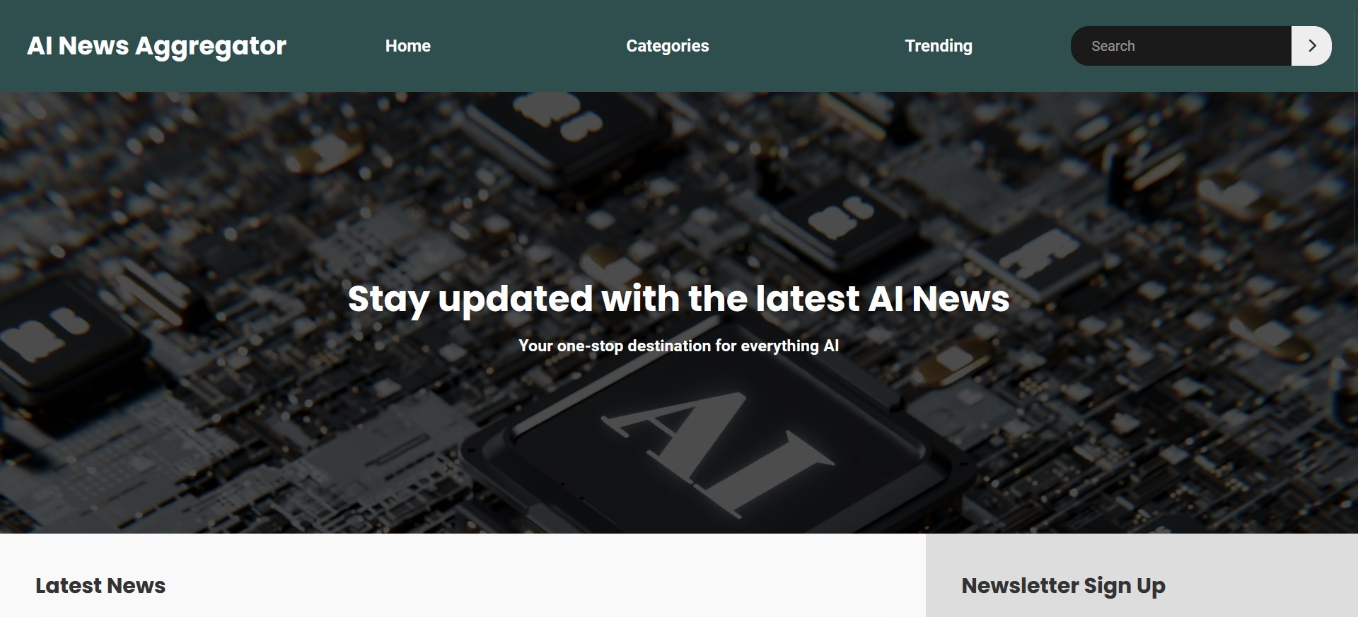 A static website depicting a AI news aggregator website