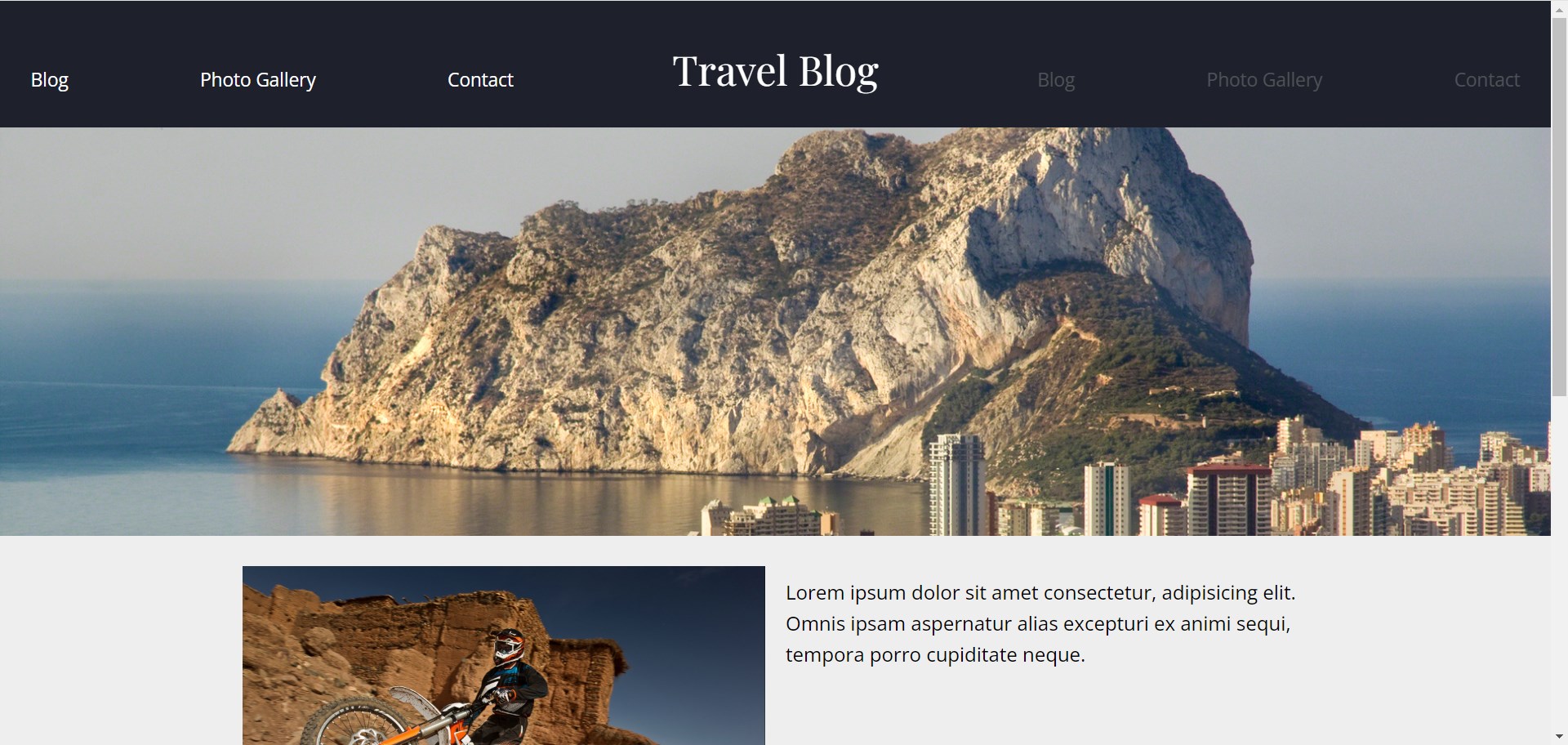 A static website design for a travel blog