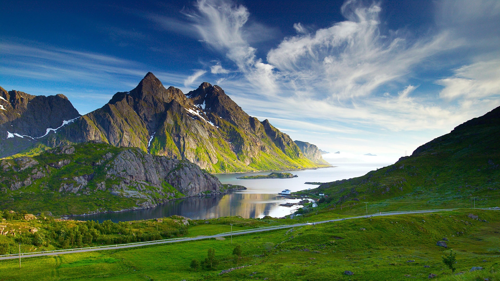 Mountains around a lake.